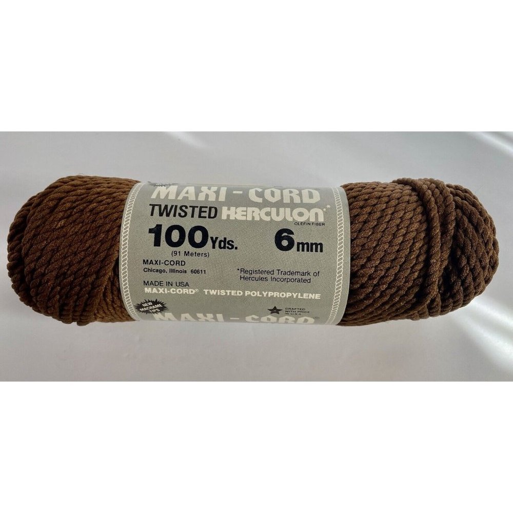 MAXI-CORD Twisted HERCULON Macrame Brown Cord 100 Yards 6mm NEW Vintage